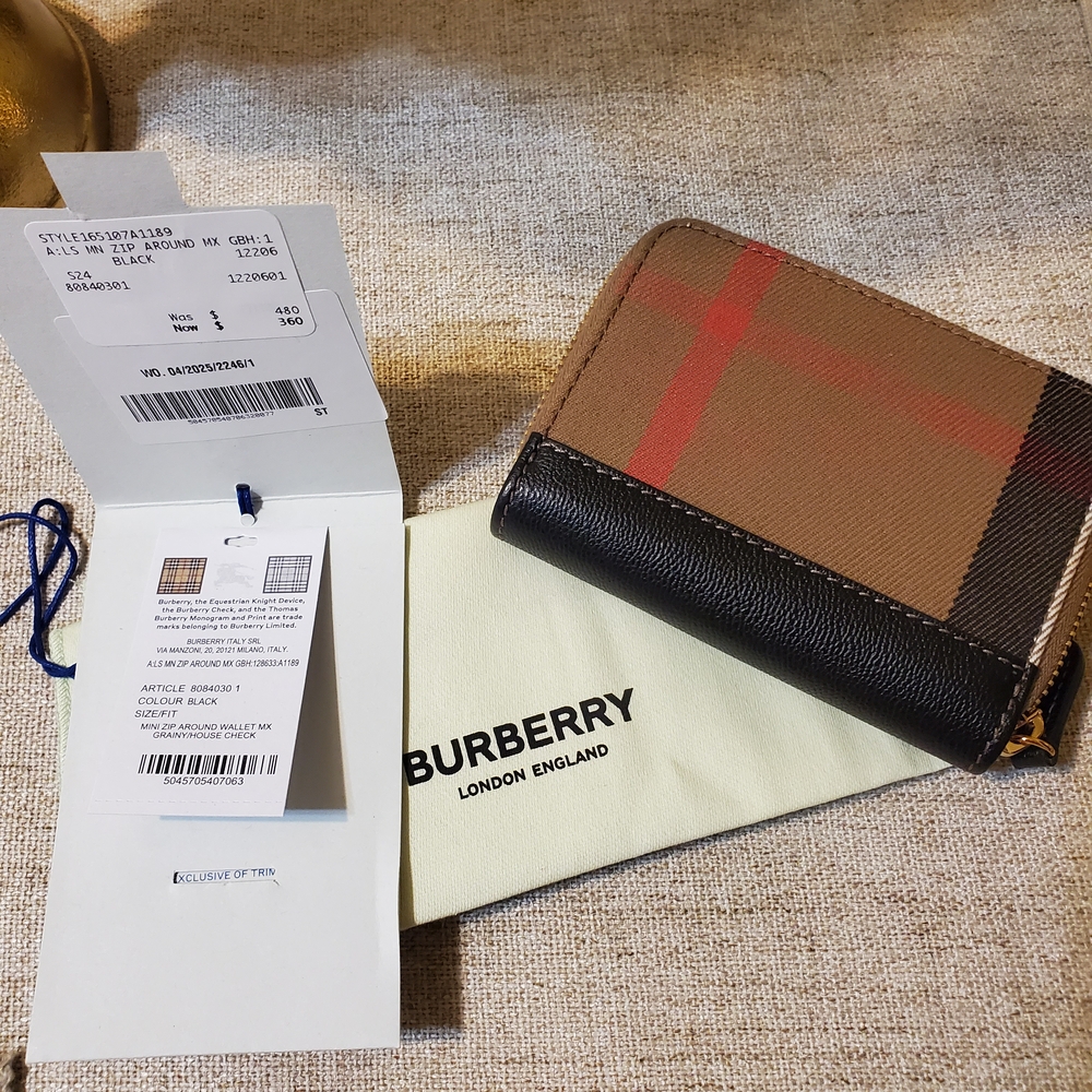 Burberry Small Zip Around Wallet in Vintage Check and Black
